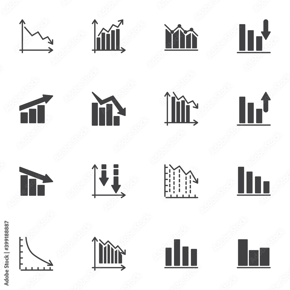 Business graph vector icons set, modern solid symbol collection, filled style pictogram pack. Signs, logo illustration. Set includes icons as diagram statistic, business chart infographic