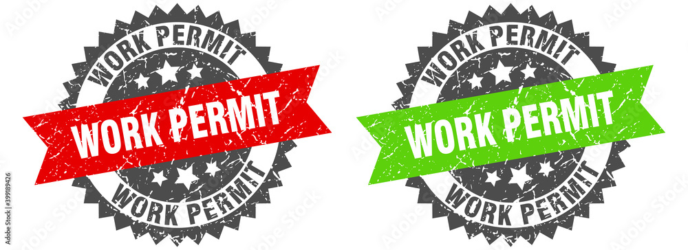 Obraz premium work permit band sign. work permit grunge stamp set