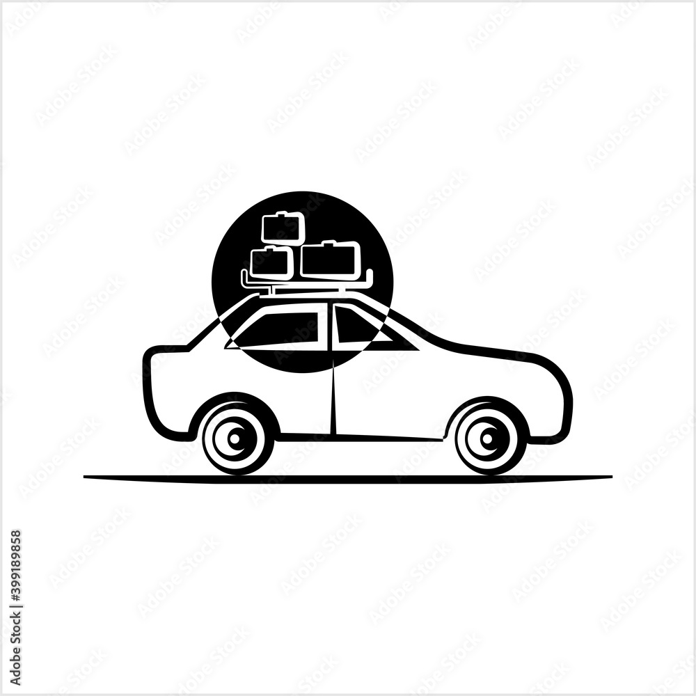 Fototapeta premium Car Baggage Icon, Baggage On Car Roof