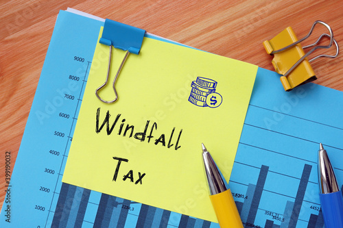 Εκτύπωση καμβά Financial concept meaning Windfall Tax with sign on the sheet.