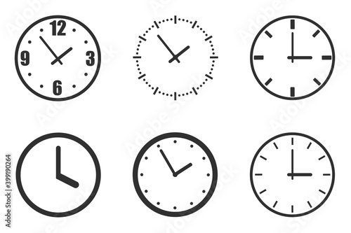 Vector Time and Clock icons set.Clocks icon collection design. Horizontal set of analog clock icon symbol .Circle arrow icon.Vector illustration.