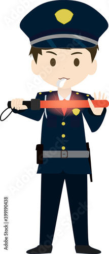 ホイッスルを吹いて止まれと警告する警備員のイラスト