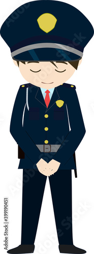 礼をするかわいい警備員のイラスト