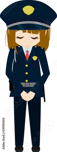 礼をするかわいい女警備員のイラスト