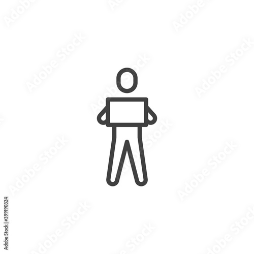 Demonstration, protest line icon. linear style sign for mobile concept and web design. Man with blank placard outline vector icon. Symbol, logo illustration. Vector graphics