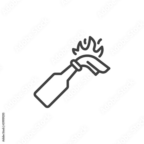 Molotov cocktail bottle line icon. linear style sign for mobile concept and web design. Fire bottle burning outline vector icon. Symbol, logo illustration. Vector graphics