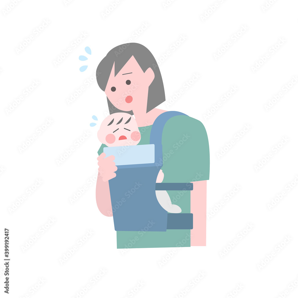 赤ちゃんを抱っこ紐を使ってだっこするお母さんイラスト素材 Stock Vector Adobe Stock