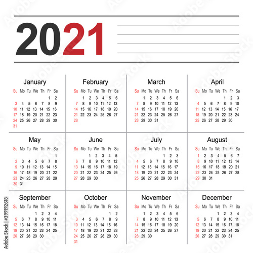 2021 year calendar simple and clean planner template