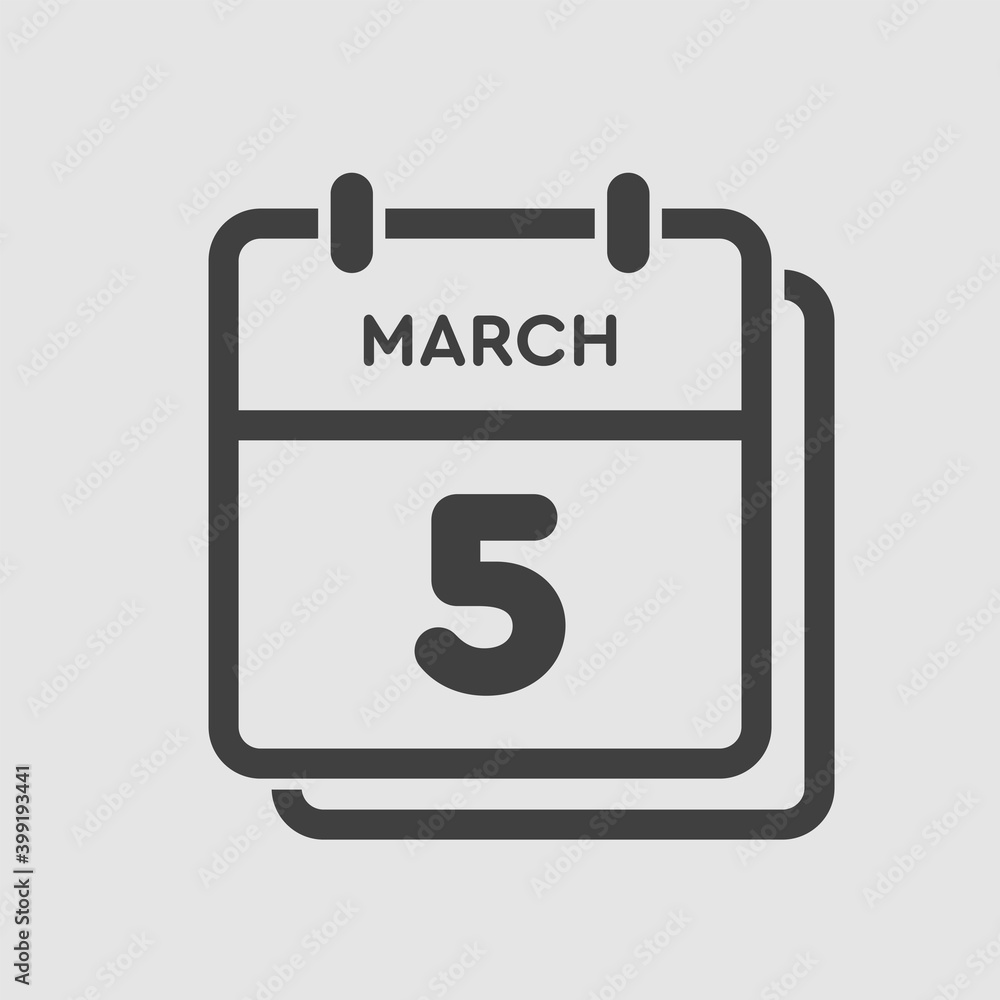 Icon day date 5 March, template calendar page Icon day date 5 March, template calendar page