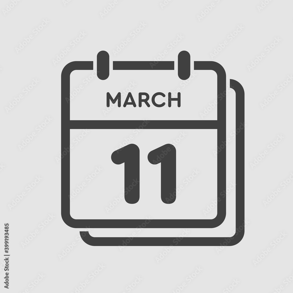 Icon day date 11 March, template calendar page