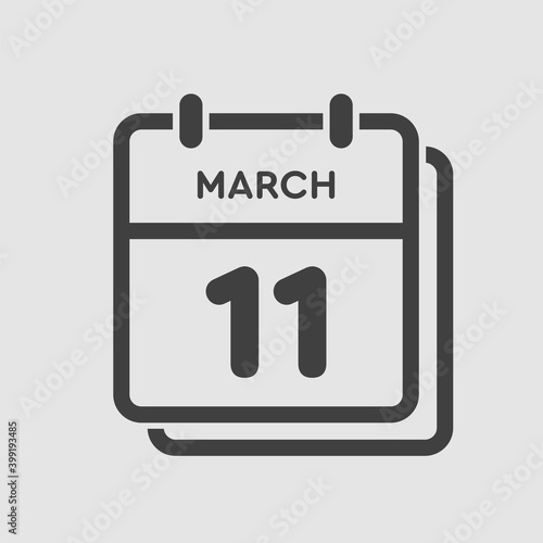 Icon day date 11 March, template calendar page
