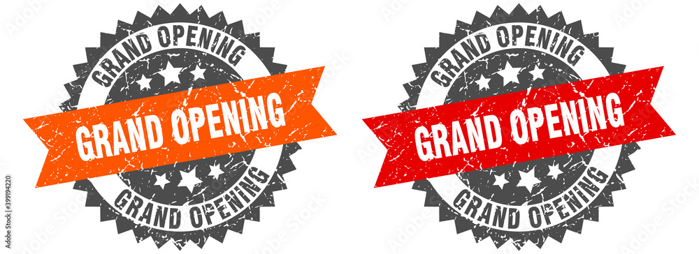 Obraz premium grand opening band sign. grand opening grunge stamp set