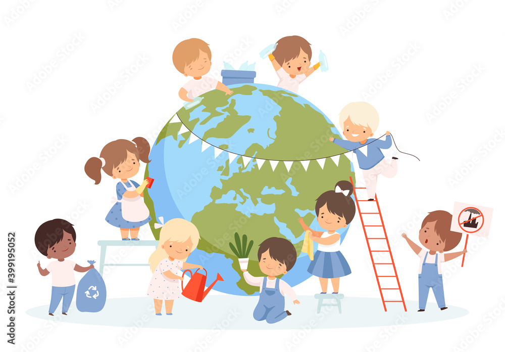 Kids Help Save the World, Children Cleaning up Wasteson the Earth, Nature  and Ecology Protection, Happy Earth Day Concept Cartoon Style Vector  Illustration Stock Vector | Adobe Stock