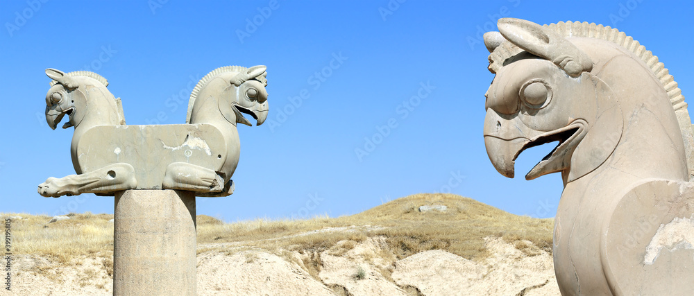 Sculpture of two-headed griffins in Persepolis, Iran