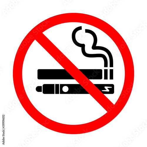No smoking no vaping sign. Forbidden sign icon isolated on white background vector illustration. Cigarette, vape and smoke and in prohibition circle.