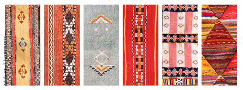 Set of banners with textures of berber traditional wool carpets photo