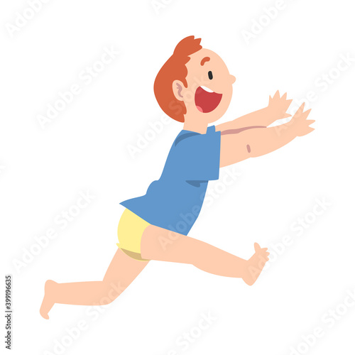 Happy Running Naughty Little Boy Cartoon Style Vector Illustration