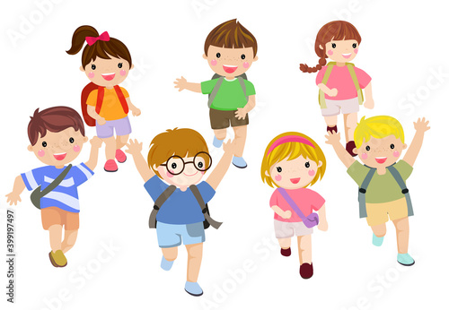 Group of  happy children running