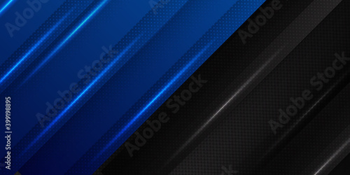 Bright navy blue dynamic abstract vector background with black diagonal light lines. Trendy classic color of 2021. 3d cover of business presentation banner for sale event night party. Blue black