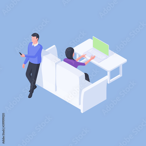 Man and woman using modern digital devices