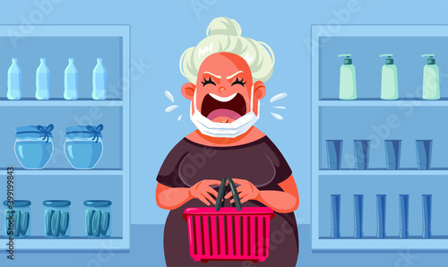 Woman Not Wearing Face Mask Properly Yelling in Supermarket