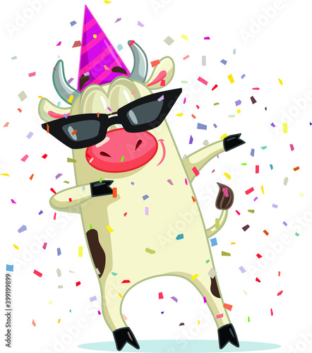 Funny Party Ox Dabbing Vector Cartoon