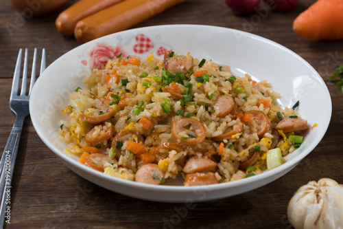 Thai fried rice with pork sausages