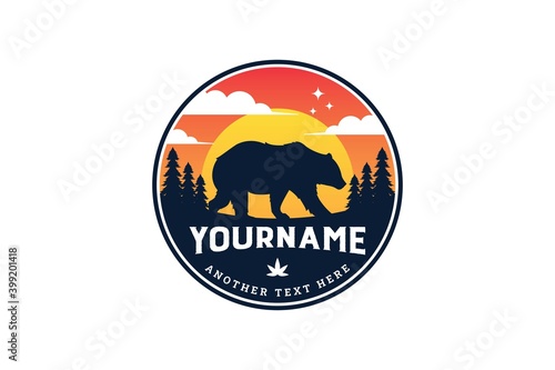bear in the mountain Rustic badge logo template 