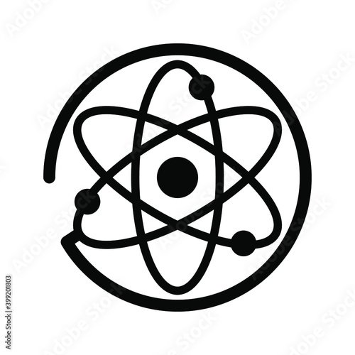 Atom and circle black on white background, sign for design, vector illustration
