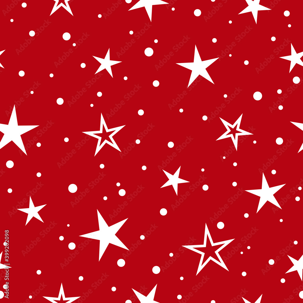 Seamless pattern with stars and snow on red background. Vector illustration. Seamless pattern with stars and snow on red background. Vector illustration.