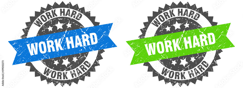 Obraz premium work hard band sign. work hard grunge stamp set