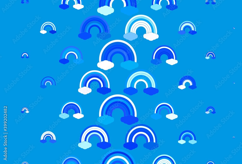 Obraz premium Light Blue, Green vector texture with rainbows, clouds.