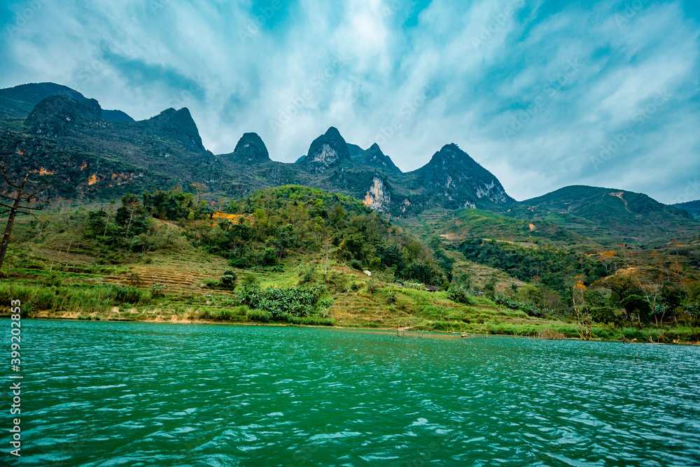 Ma Pi Leng Mountain view from Nho Que River, one of the most beautiful is a River in Vietnam Ma Pi Leng Mountain view from Nho Que River, one of the most beautiful is a River in Vietnam