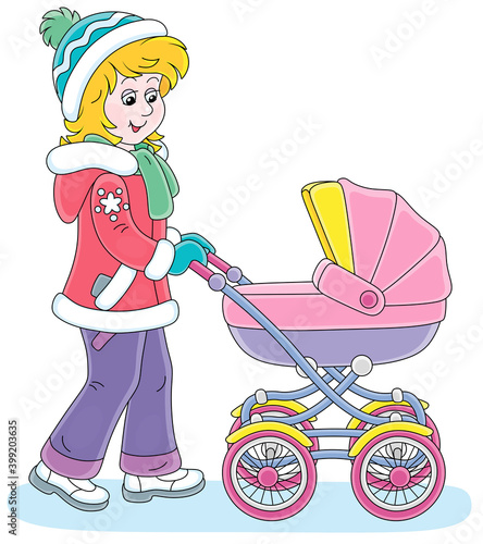 Young cute mom leisurely wa...