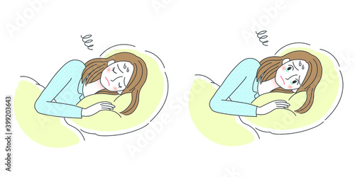 不眠症の女性のイラスト