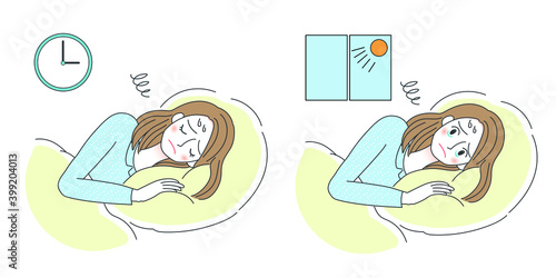 不眠症の女性のイラスト