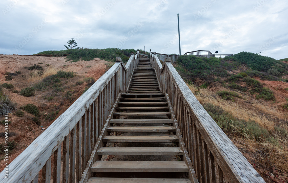 The Southport stairs from the bottom looking up at sunrise located in Port Noarlunga South Australia on december 14th 2020