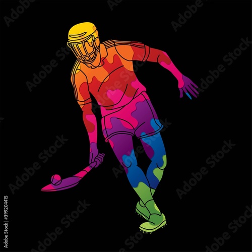 Irish Hurley sport. Hurling sport player action cartoon graphic vector.