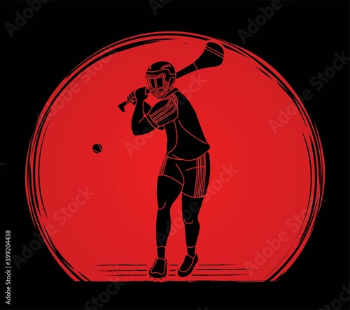 Irish Hurley sport. Hurling sport player action cartoon graphic vector.