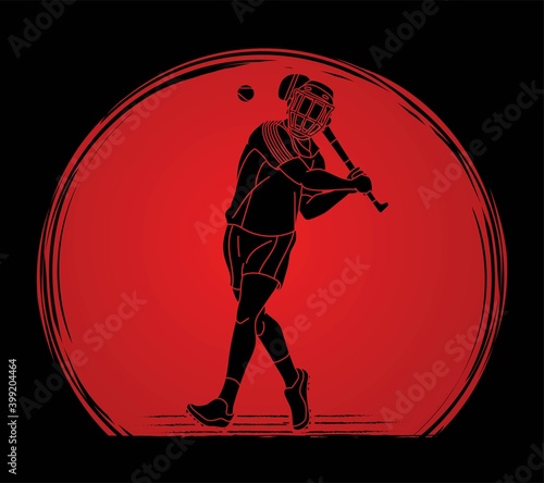 Irish Hurley sport. Hurling sport player action cartoon graphic vector.