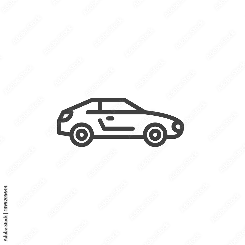 Coupe car line icon. linear style sign for mobile concept and web design. Hatchback car outline vector icon. Symbol, logo illustration. Vector graphics