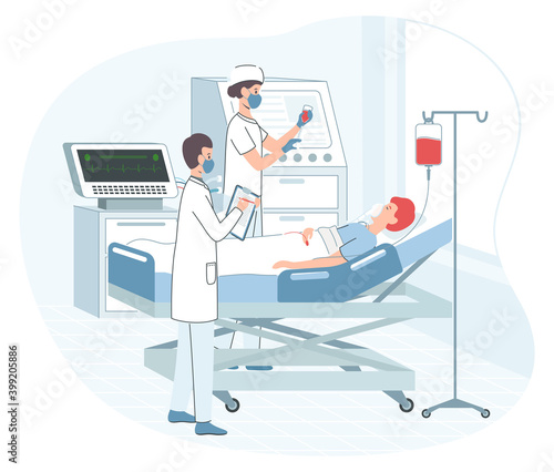 Cartoon Color Characters People Medical Workers and Patients Clinic Concept. Vector