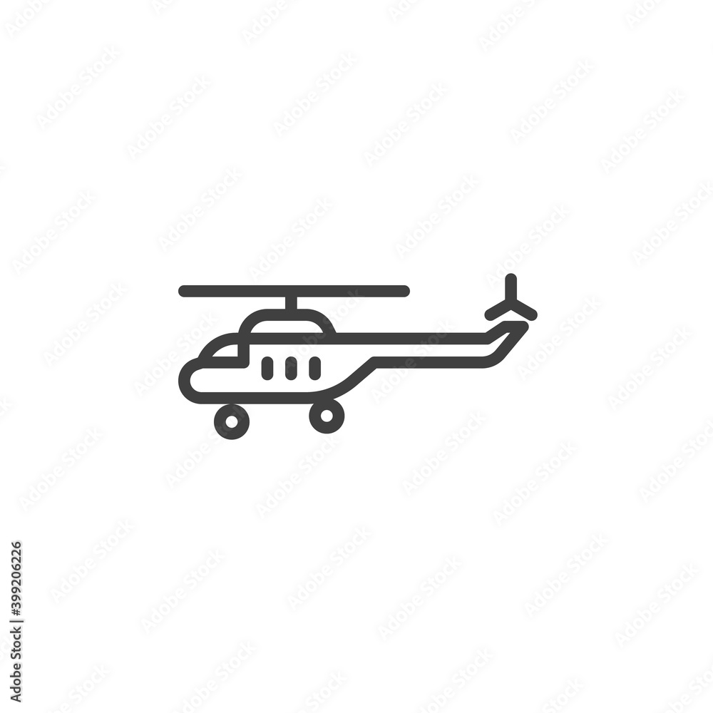 Helicopter line icon. linear style sign for mobile concept and web design. Helicopter outline vector icon. Symbol, logo illustration. Vector graphics Helicopter line icon. linear style sign for mobile concept and web design. Helicopter outline vector icon. Symbol, logo illustration. Vector graphics