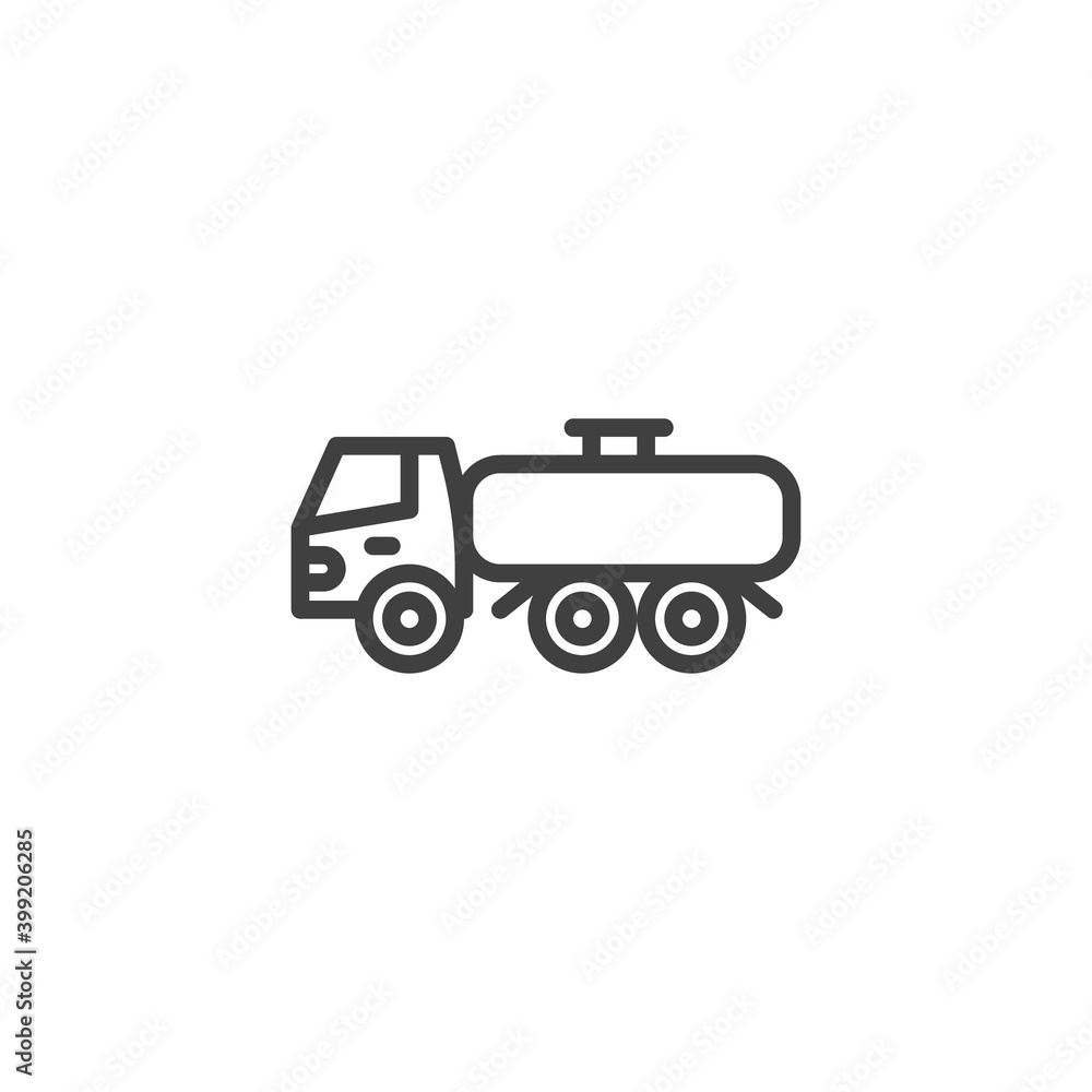 Gasoline tanker line icon. Oil trailer linear style sign for mobile concept and web design. Fuel truck outline vector icon. Symbol, logo illustration. Vector graphics
