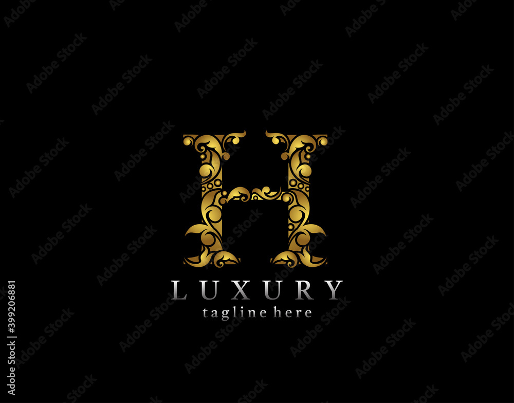 Elegant H Letter Gold logo icon, luxury flourishes ornament monogram design vector. Elegant H Letter Gold logo icon, luxury flourishes ornament monogram design vector.