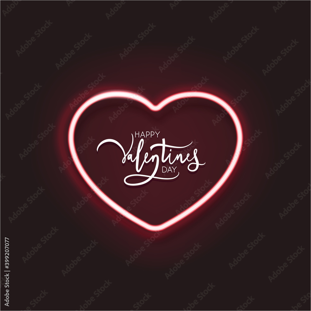 Valentine's Day card design with heart shaped neon. Vector illustration