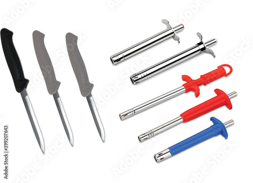 Set of kitchen knives use for kitchen, Cutting sharp knife, Kitchen utensils, Gas Lighter