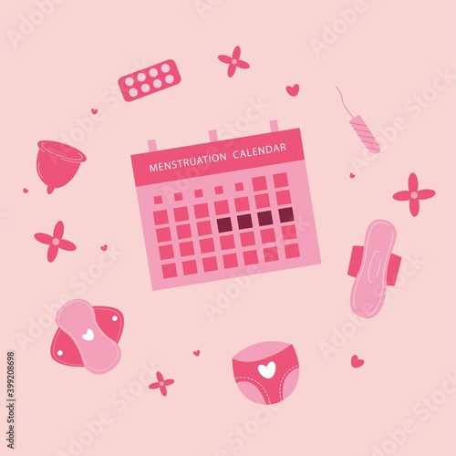 Menstruation calendar with hygiene kit collection