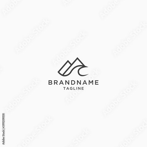 Mountain and wave logo icon design template. Minimalist, modern vector