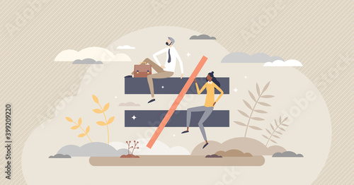 Inequality by gender diversity and woman discrimination tiny person concept